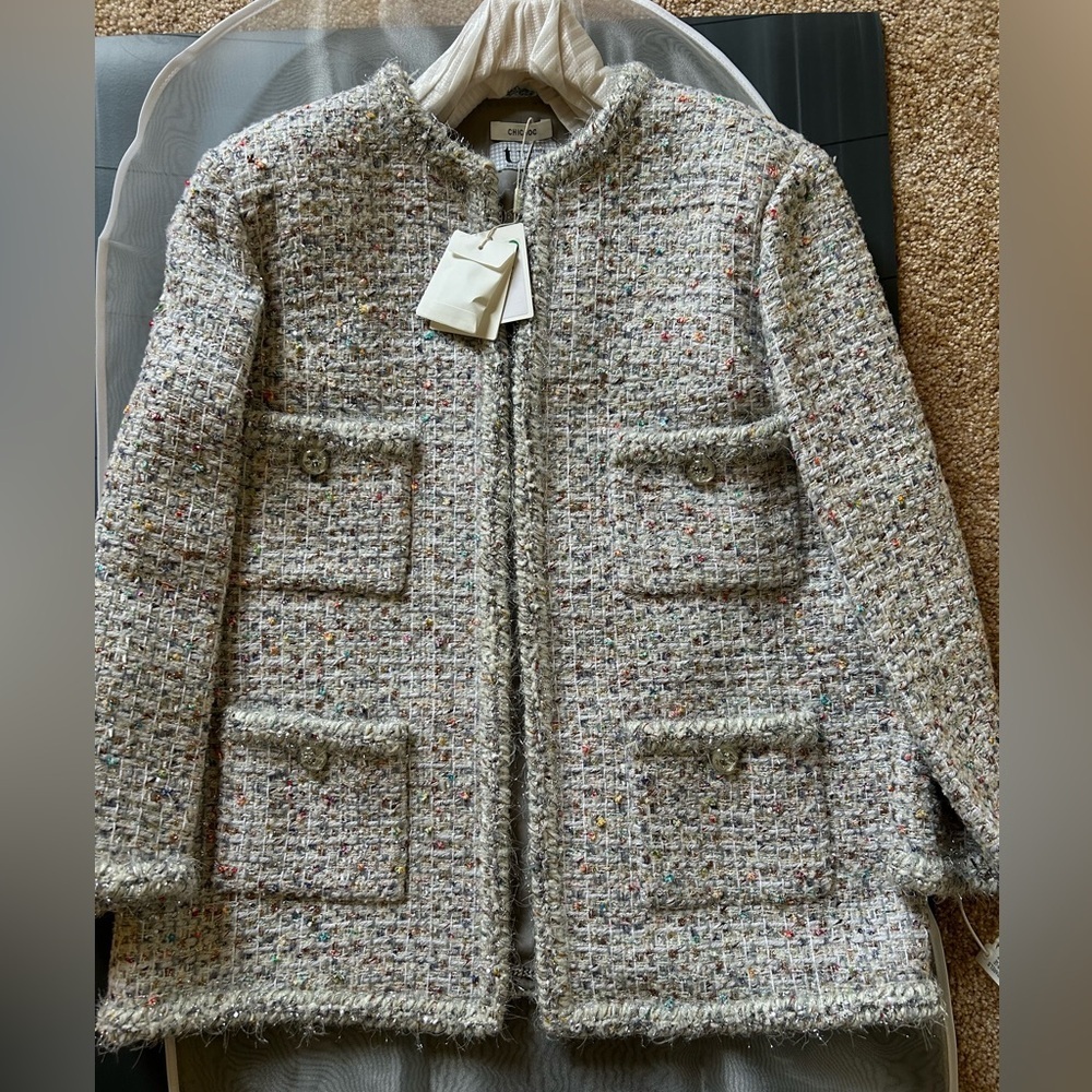 CHICJOC Italian Fabric Tweed Jacket – Rainbow Diamond Bouclé Size 34 (NWT)